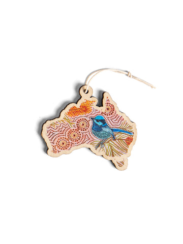 Aboriginal Christmas Australia Decoration Blue Wren