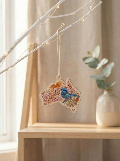 Aboriginal Christmas Australia Decoration Blue Wren