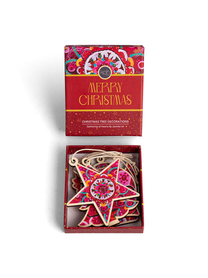Aboriginal Gathering of Hearts 4Pack Christmas Decorations