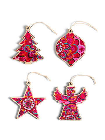 Aboriginal Gathering of Hearts 4Pack Christmas Decorations