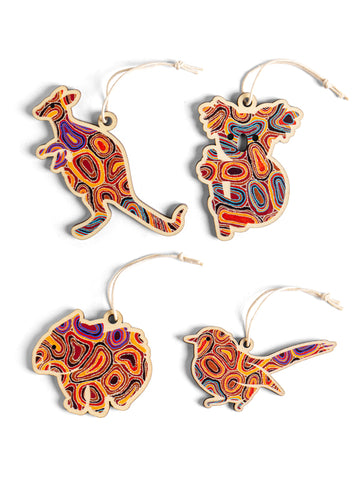 Aboriginal Dry Waterholes 4Pack Christmas Decorations