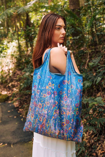 Aboriginal Morning Mist Recycled Plastic Bottle Bag 45cm