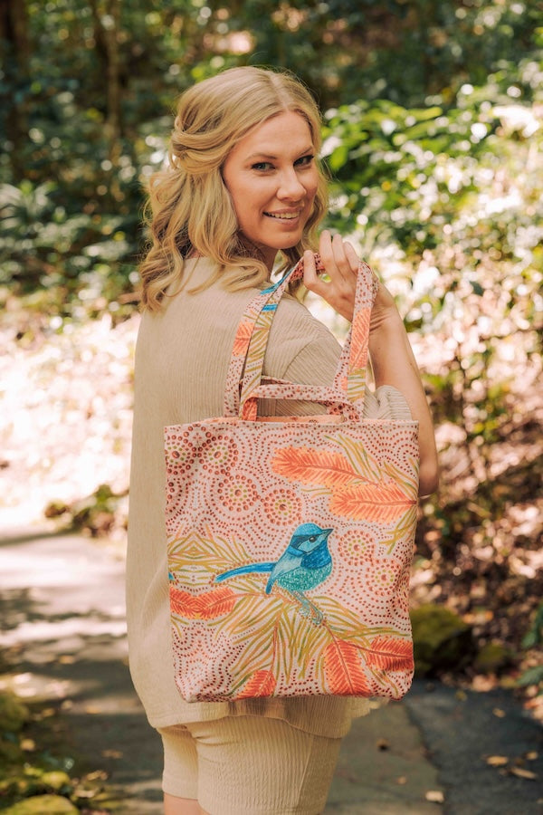 Aboriginal Blue Wren Double Handled Tote Bag