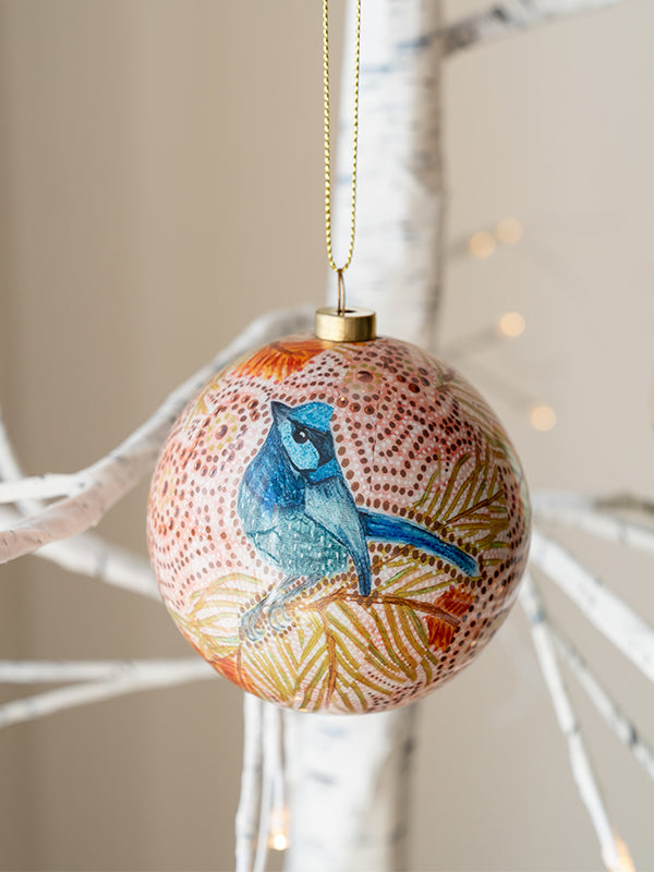 Aboriginal Blue Wren Bauble