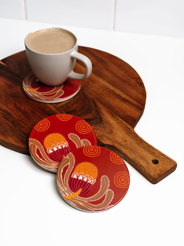 Aboriginal Banksia Ceramic Coaster