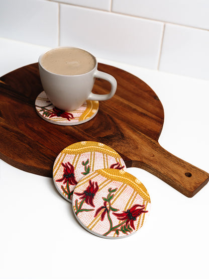 Aboriginal Desert Pea Ceramic Coaster