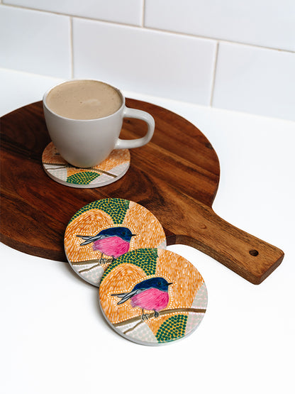 Aboriginal Pink Robin Ceramic Coaster