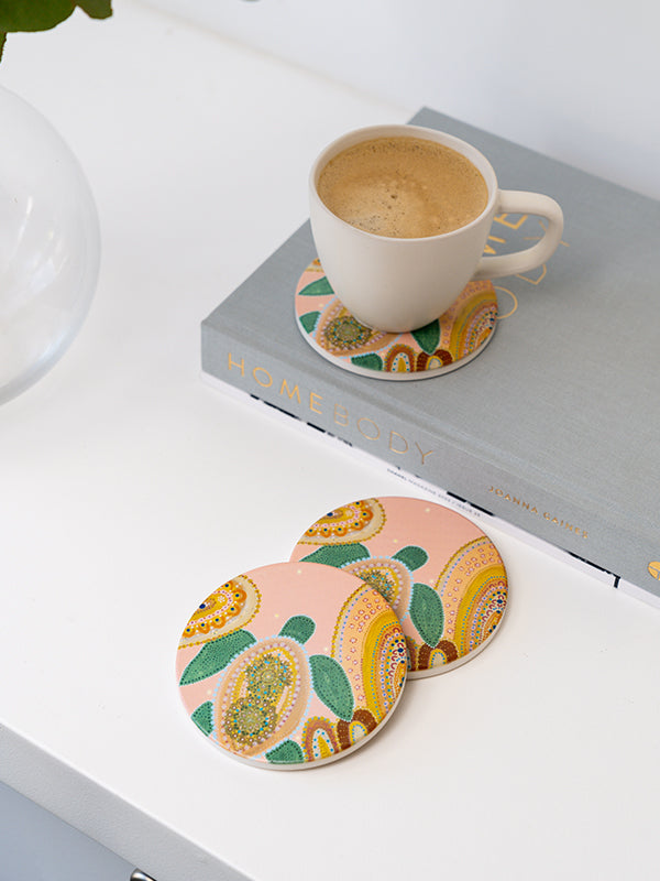 Aboriginal Time With Turtle Ceramic Coaster