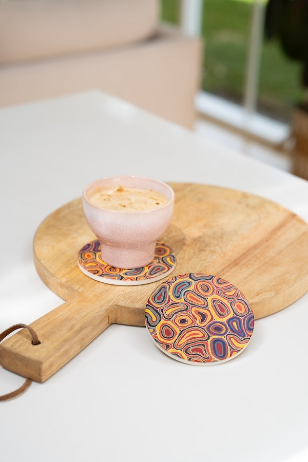 Aboriginal Dry Waterholes Ceramic Coaster