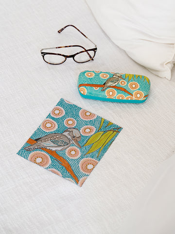 Aboriginal Kookaburra Hard Shell Glasses Case and Lens Cleaner Set