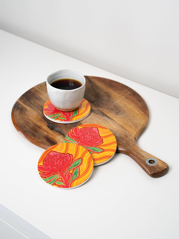 Aboriginal Waratah Ceramic Coaster