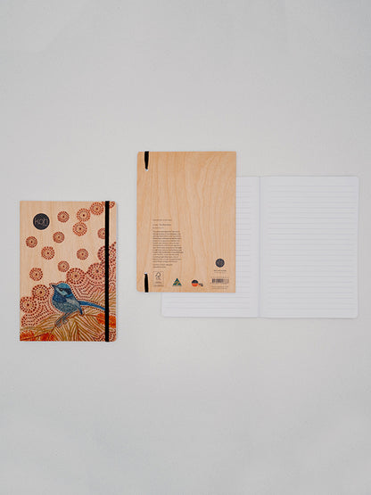 Aboriginal Blue Wren Wood Cover Journal