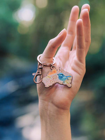 Aboriginal Blue Wren Australia Keyring