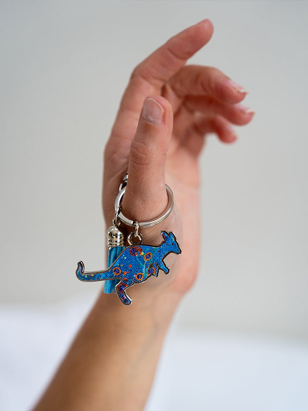 Aboriginal Morning Mist Kangaroo Keyring