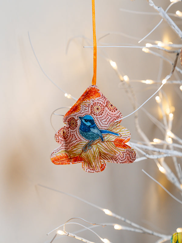 Aboriginal Blue Wren 3Pack Christmas Ornaments