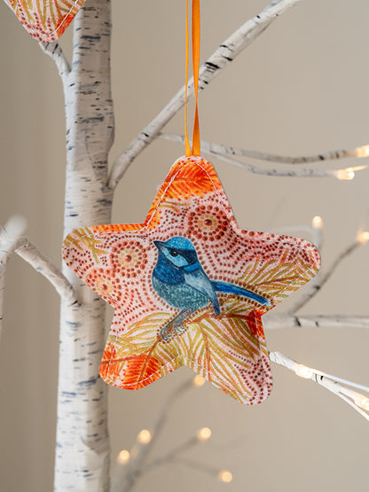 Aboriginal Blue Wren 3Pack Christmas Ornaments