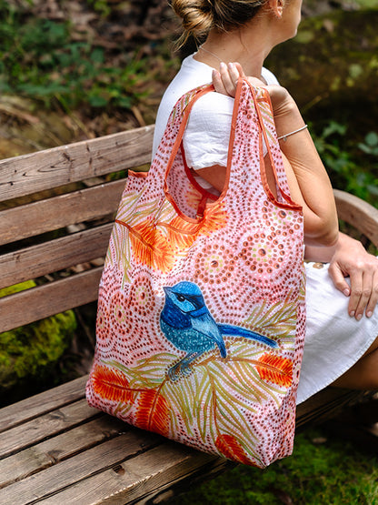 Aboriginal Blue Wren Recycled Plastic Bottle Bag 45cm