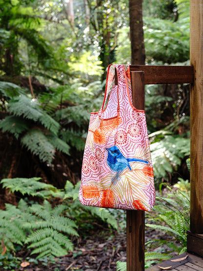 Aboriginal Blue Wren Recycled Plastic Bottle Bag 45cm