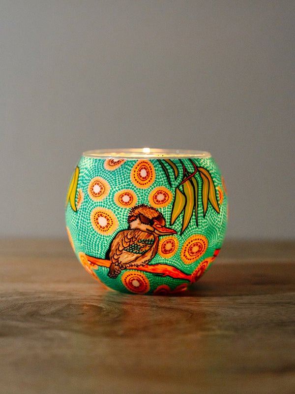 Aboriginal Kookaburra Tealight Candle Holder