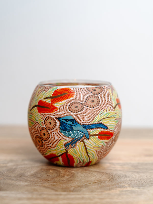 Aboriginal Blue Wren Tealight Candle Holder