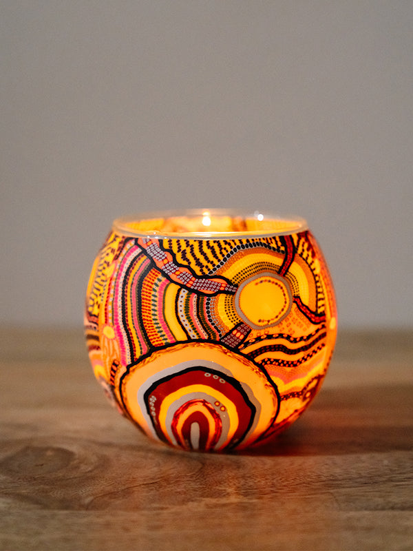 Aboriginal Journeys In The Sun Tealight Candle Holder