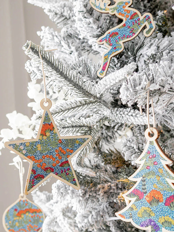 Aboriginal Art Wooden Ornaments for Christmas hanging on a Xmas tree