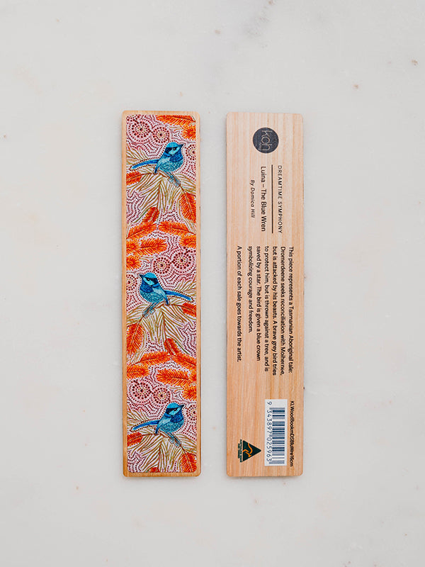 Aboriginal Blue Wren Wooden Bookmark