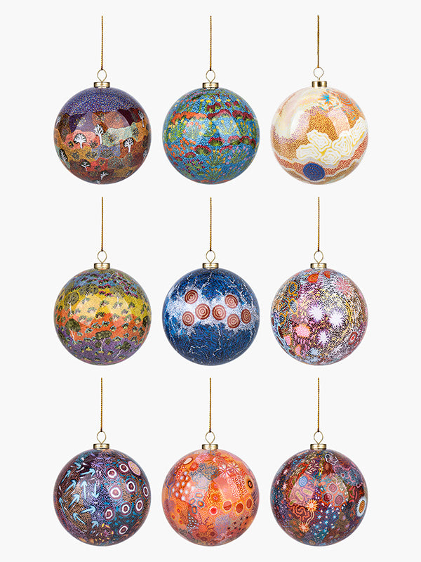 Australian Christmas Baubles with Sacred Country Aboriginal Art