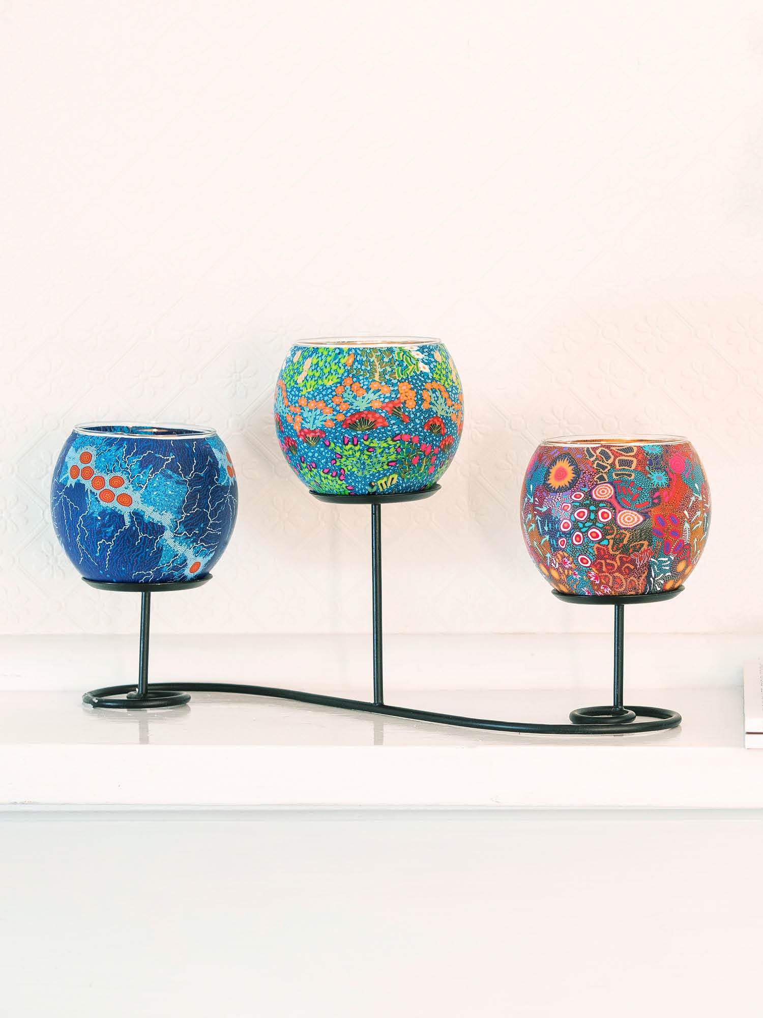 Aboriginal Sacred Country Long Iron Stand Tealight Candle Holders Value