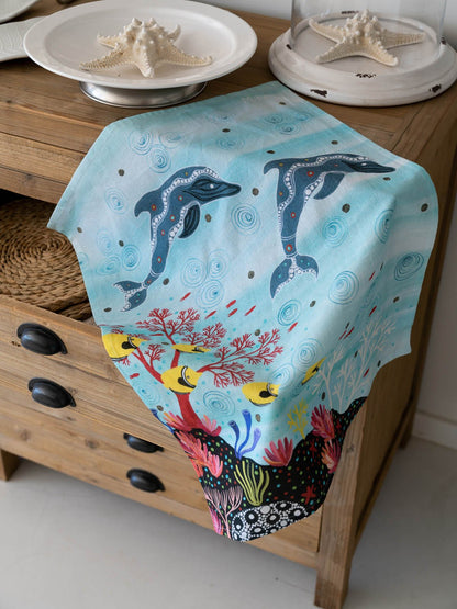 Aboriginal Dolphin Cotton Tea Towel - Koh Living